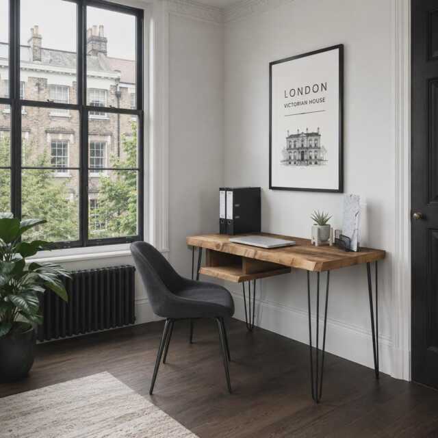 Firsby Live Edge Desk With Shelf Industrial Metal Legs 40mm Thick Rustic Wood - image 1