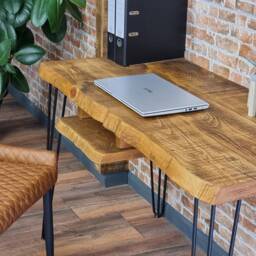 Firsby Live Edge Desk With Shelf Industrial Metal Legs 40mm Thick Rustic Wood - thumbnail 4