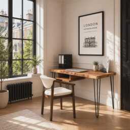 Firsby Live Edge Desk With Shelf Industrial Metal Legs 40mm Thick Rustic Wood - thumbnail 2