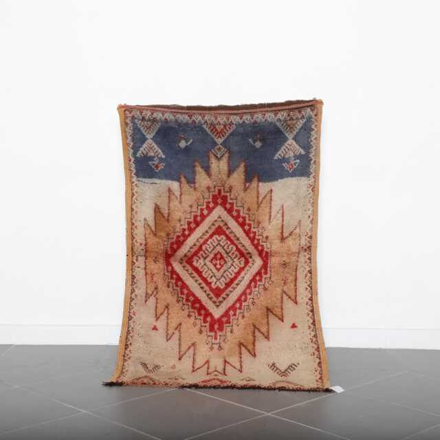 Vintage Moroccan Berber Rug Red Diamond Wool Carpet, 4.9x3.2 Ft - image 1