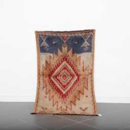 Vintage Moroccan Berber Rug Red Diamond Wool Carpet, 4.9x3.2 Ft - thumbnail 1