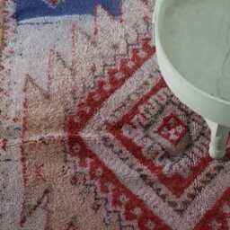 Vintage Moroccan Berber Rug Red Diamond Wool Carpet, 4.9x3.2 Ft - thumbnail 3