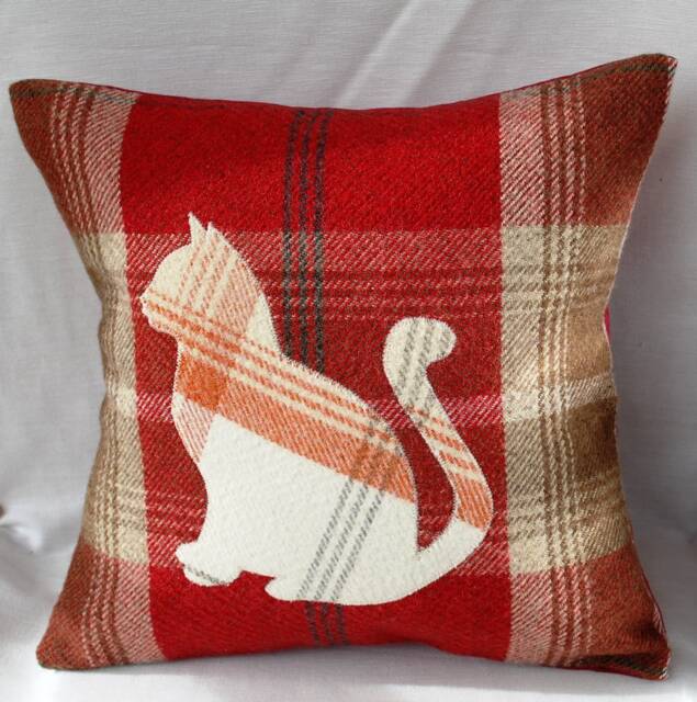 Orange Cat Pet Cushion, Tartan Decorative Handmade Square Pillow, Scottish Gift 12 - image 1