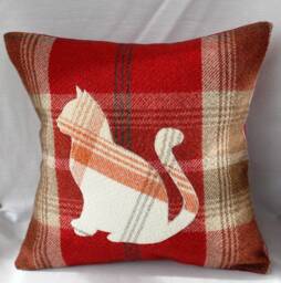 Orange Cat Pet Cushion, Tartan Decorative Handmade Square Pillow, Scottish Gift 12 - thumbnail 1