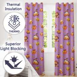 Cute Halloween Pumpkin Candy Scarecrow Seamless Pattern Purple Background Readymade Eyelet Ring Top Thermal 100% Blackout Curtains - thumbnail 3