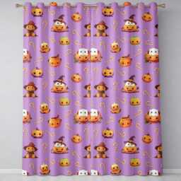 Cute Halloween Pumpkin Candy Scarecrow Seamless Pattern Purple Background Readymade Eyelet Ring Top Thermal 100% Blackout Curtains - thumbnail 2