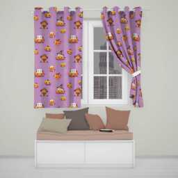 Cute Halloween Pumpkin Candy Scarecrow Seamless Pattern Purple Background Readymade Eyelet Ring Top Thermal 100% Blackout Curtains - thumbnail 1