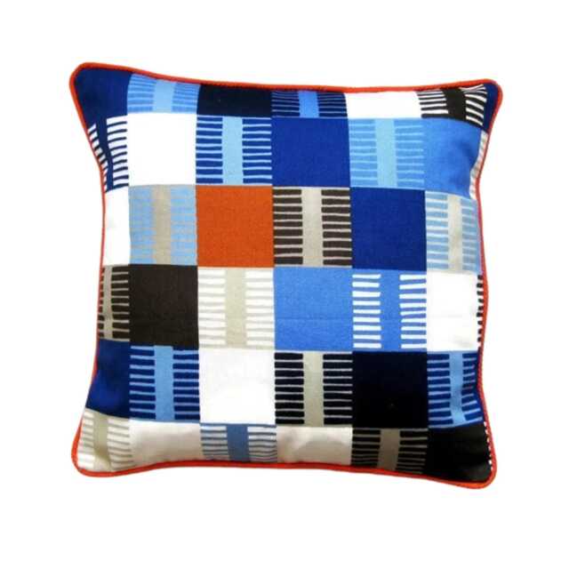 Scion Fabrics Navajo, Orange, Dark Blue, Light Blue & Gray Cotton, Geometric Squares, Cushion Cover, Throw Pillow Homeware Decor - image 1