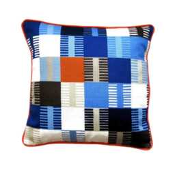 Scion Fabrics Navajo, Orange, Dark Blue, Light Blue & Gray Cotton, Geometric Squares, Cushion Cover, Throw Pillow Homeware Decor - thumbnail 1