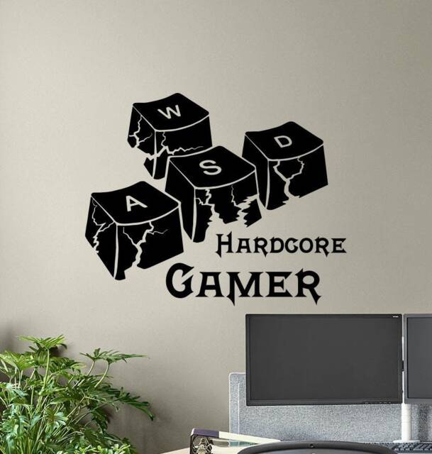 Hardcore Gamer Wall Decal Wasd Keyboard Keys Room Sign Poster Pc Gaming Quote Vinyl Sticker Print Gift Video Game Decor Art 7U87 - image 1