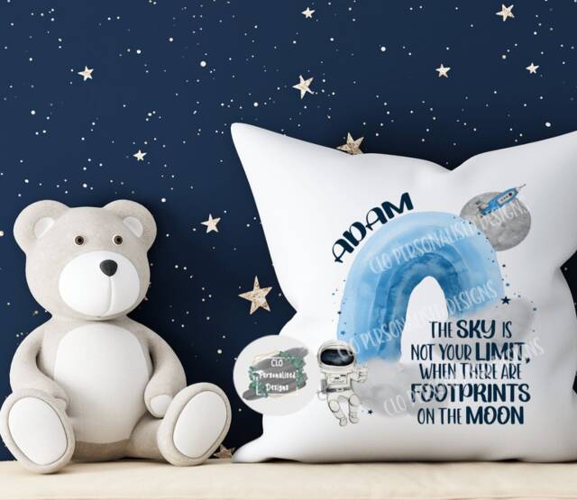 Personalised Space Cushion - Kids Room Decor, Astronaut Gift - image 1