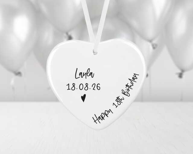Personalised 18Th Birthday Gift - Bauble Eighteen Keepsake Decoration Ceramic Heart Ornament