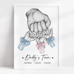 Personalised Family Daddy's Team Print Fist Hands Up To 5 Children Only Unframed Boy Girl Bow Blue Pink Father's Day Present Gift Dad - thumbnail 3