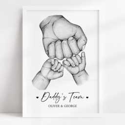 Personalised Family Daddy's Team Print Fist Hands Up To 5 Children Only Unframed Boy Girl Bow Blue Pink Father's Day Present Gift Dad - thumbnail 2