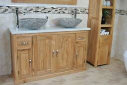 Solid Oak Bathroom Vanity Unit Cabinet Stone Basin Tap Set White Quartz Top 402Wqsbcx2