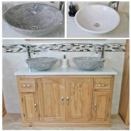 Solid Oak Bathroom Vanity Unit Cabinet Stone Basin Tap Set White Quartz Top 402Wqsbcx2 - thumbnail 2