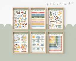 Set Of 6 Educational Prints, Multiplication, Weather, Days The Week, Alphabet & Numbers, Classroom Playroom Decor - thumbnail 1