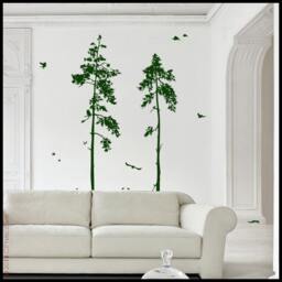 Pine Tree Wall Decal Vinyl Forest Scene With Owls & Squirrels - thumbnail 2