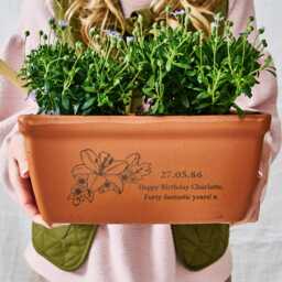 Birth Flower Message Personalised Birthday Gift Terracotta Planter - Window Box Trough - thumbnail 4