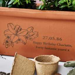 Birth Flower Message Personalised Birthday Gift Terracotta Planter - Window Box Trough - thumbnail 3