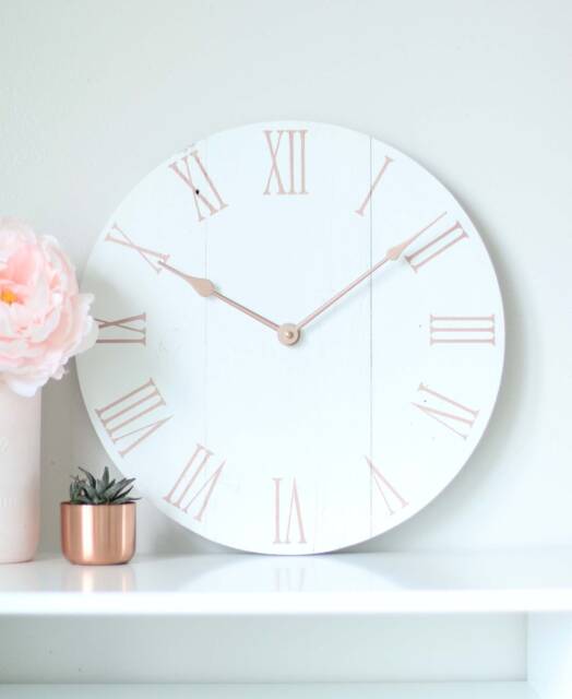 Rose Gold & White Wooden Clock Modern Shabby Chic Decor - image 1