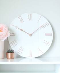 Rose Gold & White Wooden Clock Modern Shabby Chic Decor - thumbnail 1