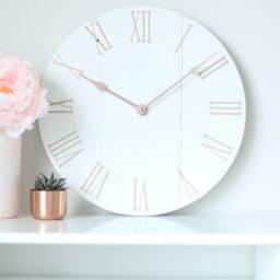 Rose Gold & White Wooden Clock Modern Shabby Chic Decor - thumbnail 4