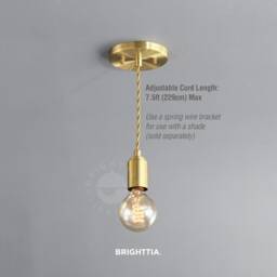 Brushed Gold Hanging Pendant Ceiling Light - Mid Century Modern Minimalist Exposed Edison Bulb Lighting Hardwire Fixture - Step Up - thumbnail 1