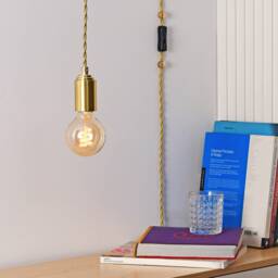 Brushed Gold Hanging Pendant Ceiling Light - Mid Century Modern Minimalist Exposed Edison Bulb Lighting Hardwire Fixture - Step Up - thumbnail 3