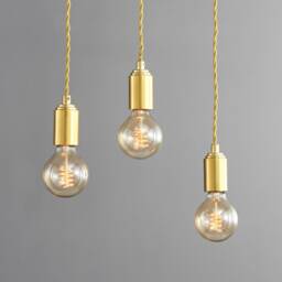 Brushed Gold Hanging Pendant Ceiling Light - Mid Century Modern Minimalist Exposed Edison Bulb Lighting Hardwire Fixture - Step Up - thumbnail 2