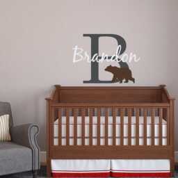 Bear Nursery Wall Decal Personalized Name Monogram, Woodland Decor Ww258 - thumbnail 1