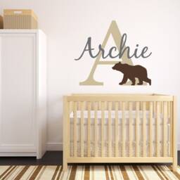 Bear Nursery Wall Decal Personalized Name Monogram, Woodland Decor Ww258 - thumbnail 3
