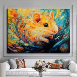 Abstract Hamsters Oil Painting Framed Poster Print, Canvas Wall Decor Art Bedroom Kitchen Room Dog Gift Idea Pet Gifts - thumbnail 1