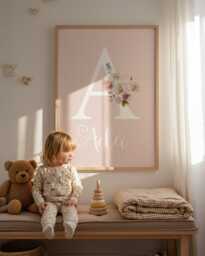 Girls Name Print, Pink, Wildflowers, Bedroom Wall Art, Personalised Poster, Unframed - thumbnail 1