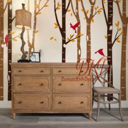 Nursery Wall Decals, Set Tree Sticker, Living Room Decor, Home Wall Art-Birch Forest With Birds-Dk071 - thumbnail 3