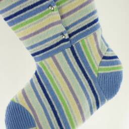 Christmas Stocking Felted Wool Rhinestones Stripes Blue Orchid Lime Green Navy Recycled Repurposed Upcycled 367 - thumbnail 4