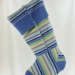 Christmas Stocking Felted Wool Rhinestones Stripes Blue Orchid Lime Green Navy Recycled Repurposed Upcycled 367 - thumbnail 2