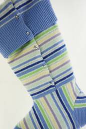 Christmas Stocking Felted Wool Rhinestones Stripes Blue Orchid Lime Green Navy Recycled Repurposed Upcycled 367