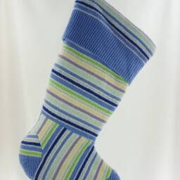 Christmas Stocking Felted Wool Rhinestones Stripes Blue Orchid Lime Green Navy Recycled Repurposed Upcycled 367 - thumbnail 3