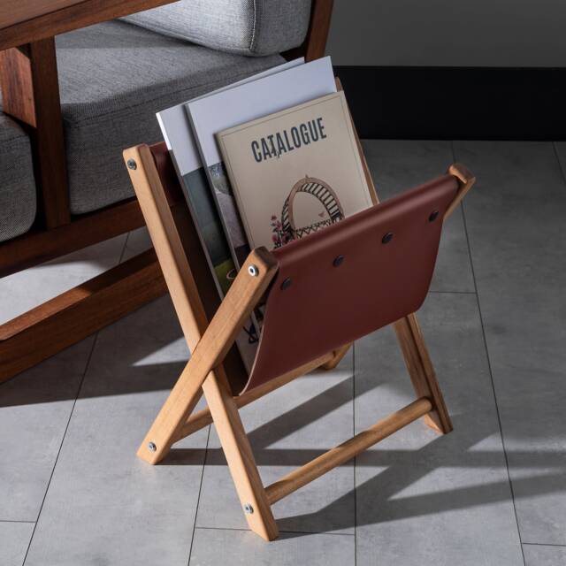 Handmade Wooden & Leather Magazine Rack Home Office Decor - image 1