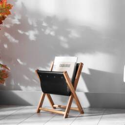 Handmade Wooden & Leather Magazine Rack Home Office Decor - thumbnail 3