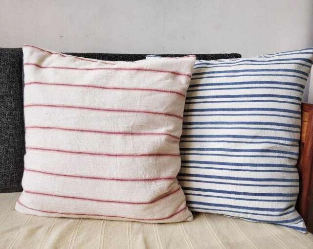 Stripes Red N Blue Farm House Pillow Cover, Costal Cushion Cover Red & Stripes Covers - image 1