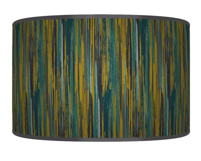 Handmade Teal & Gray Stripe Drum Lampshade - Modern Abstract Light Shade - image 1