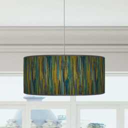 Handmade Teal & Gray Stripe Drum Lampshade - Modern Abstract Light Shade - thumbnail 2