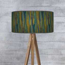 Handmade Teal & Gray Stripe Drum Lampshade - Modern Abstract Light Shade - thumbnail 3