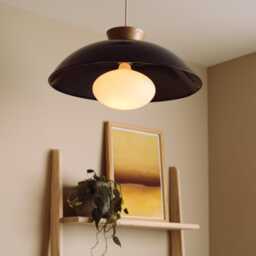 Blue Xl Dawn Pendant Light in Ceramic & Oak - thumbnail 3