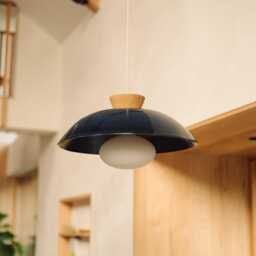 Blue Xl Dawn Pendant Light in Ceramic & Oak - thumbnail 2