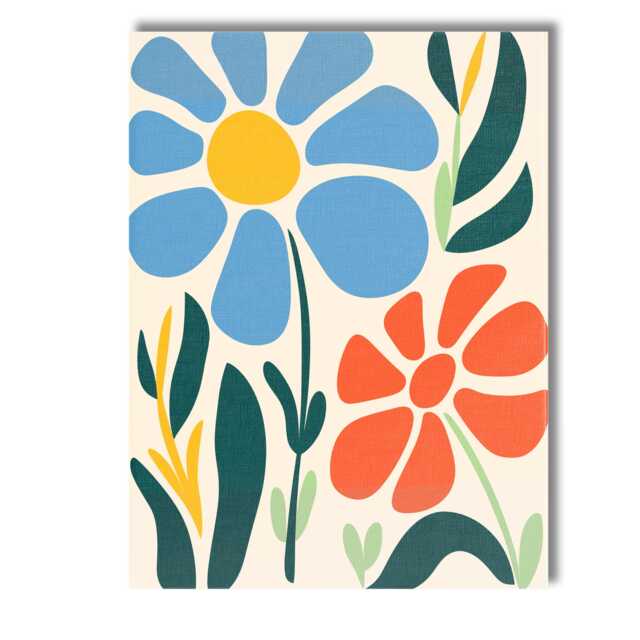 Minimalist Blue Daisy & Orange Blossom Botanical Composition Canvas Wall Art Print Decor Picture Ready To Hang - image 1