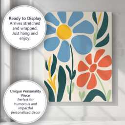 Minimalist Blue Daisy & Orange Blossom Botanical Composition Canvas Wall Art Print Decor Picture Ready To Hang - thumbnail 3