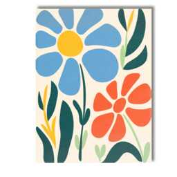 Minimalist Blue Daisy & Orange Blossom Botanical Composition Canvas Wall Art Print Decor Picture Ready To Hang - thumbnail 1